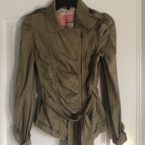 Girls Khaki Scrunched Zip Up Jacket